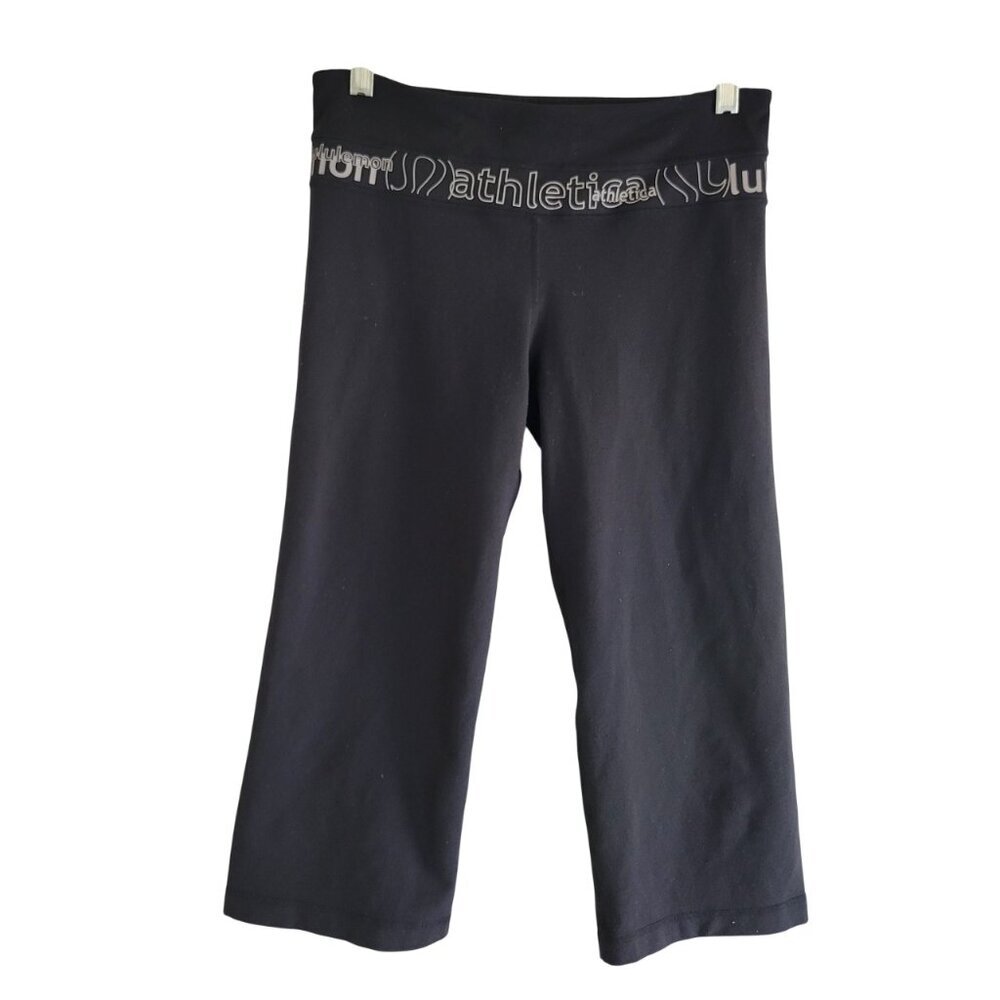 Lululemon Black Script Waistband Crop Yoga Pants Size 6
